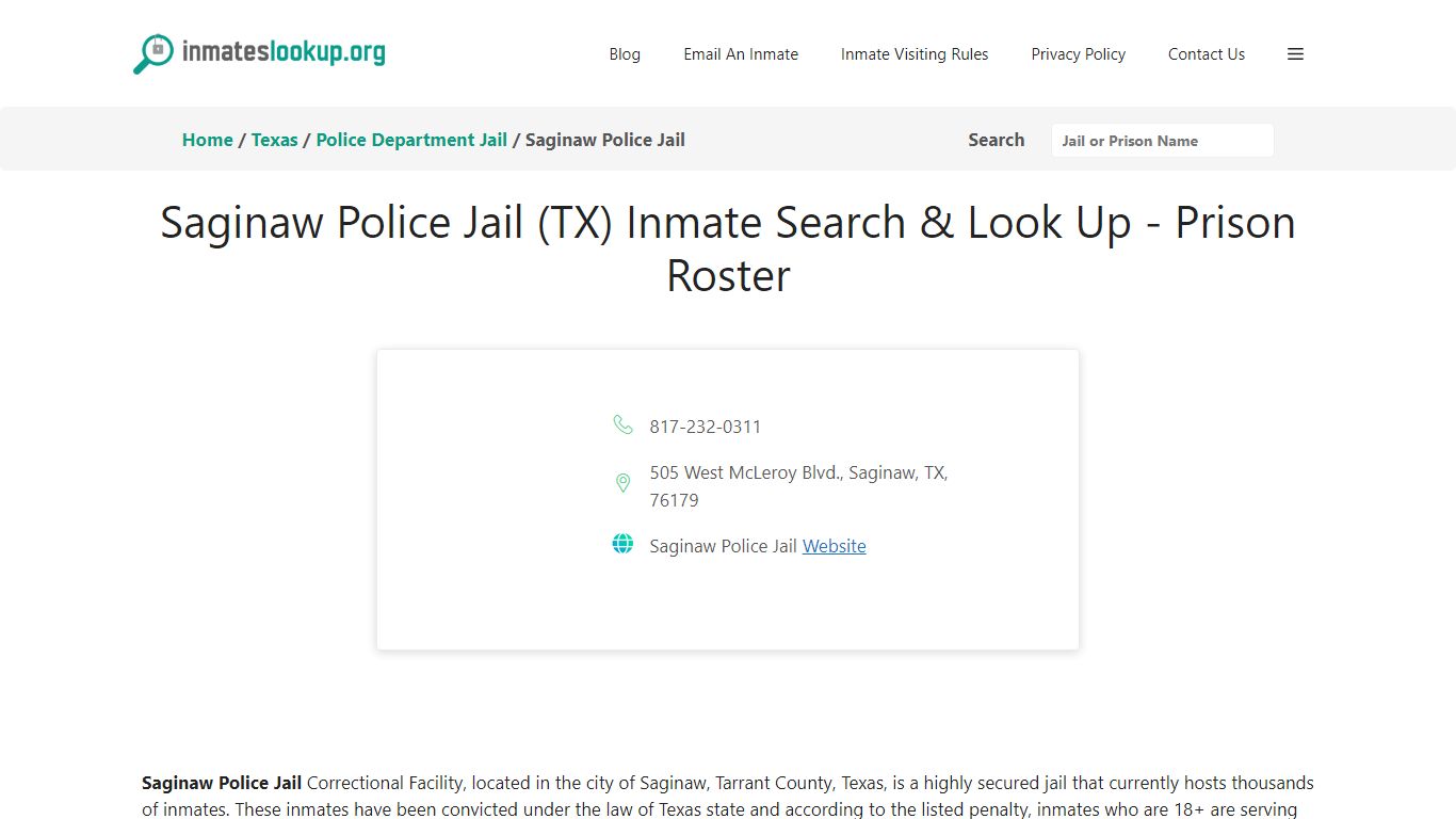 Saginaw Police Jail (TX) Inmate Search & Look Up - Prison Roster